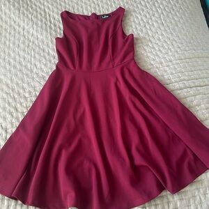 Lulus High Neck Boatneck Deep Red Skater Dress